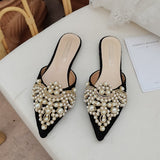 Vipkoala Spring and Autumn Fashion Sexy Women's Shoes Elegant Beaded Crystal Lace Patchwork One Pedal 35-42 Stiletto Slippers New