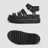 Vipkoala Summer Black Leather Gladiator Sandals For Women Three Buckle Platform Sandals Women Street Style Flat Roman Shoes Woman