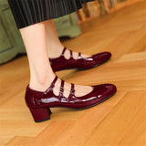 Vipkoala Spring/summer Mary Jane Shoes Patent Leather Woman Shoe French Square Toe Thick Heel Shoes Women Buckle Strap Commute Pumps