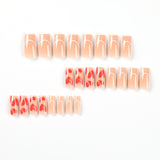 24pcs Pink Rainbow False Nails Long Coffin Love Heart Press on Nails Wearable Full Cover French Acrylic Nail Tips For Girls