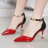 Vipkoala Women Fashion Sweet Pointed Toe Buckles Strap Stiletto Heels Lady Cool Red Party Heel Shoes Zapatos De Tacon Medio Vestir Mujer