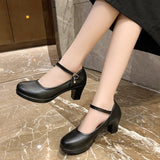 Vipkoala New Women Dress Shoes Medium Heels Mary Janes Shoes Patent Leather Pumps Ankle Strap Ladies Shoe Office Zapatos Mujer