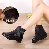 Vipkoala Winter Genuine Split Leather Ladies Ankle Short Boots Soild Flat Flower Round Toe Plush Platform Women Shoes