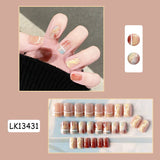 24Pcs/Set Short False Press on Nail Tip with Glue Designs Detachable Reusable Fake Nails with Glue Stick-on Nail Art DIY Tips