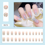 24Pcs/Set Short False Press on Nail Tip with Glue Designs Detachable Reusable Fake Nails with Glue Stick-on Nail Art DIY Tips