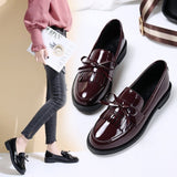 Vipkoala Women's Black Patent Leather Loafers Platform Slip on Shoes for Women New Spring British Tassel Casual Bowknot Flats Shoes