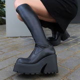 Vipkoala Brand New Fashion Design Autumn Motorcycle Boots Women Punk Chunky High Heels Mid Calf Boots Goth Street Winter Shoes Woman