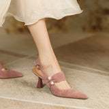 New Spring Suede Leather Slingbacks Pumps Fashion Pointed Toe Shallow High Heels Buckle Strap Heels for Women Women Shoes