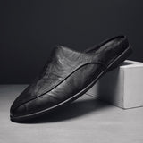 Vipkoala Men Shoes Summer Casual Fashion Loafers Genuine Leather Half Slipper Breathable Slip on Lazy Driving Shoes Mens Moccasins