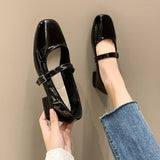 Vipkoala Mary Jane Women's Autumn New Patent Leather Glossy Square-toe Small Leather Shoes One-word Buckle Fairy Wind Gentle