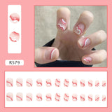 24Pcs/Set Short False Press on Nail Tip with Glue Designs Detachable Reusable Fake Nails with Glue Stick-on Nail Art DIY Tips