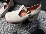 Vipkoala New Spring Full Leather Shoes LEISURE Square Toe High Heel Pumps Slip-On Women Shoes Shoes Woman Zapatos De Mujer Buckle