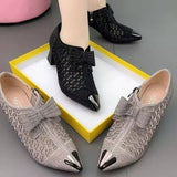 Vipkoala Mesh Shoes Women's New Summer Fashion Rhinestone Thick Heels Pointed Toe Zipper Sandals Designers Women's Shoes