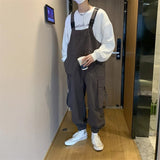 Vipkoala Suspenders Jumpsuit Pants Men Summer Overalls Japanese Loose Straps Casual Pockets Unisex Oversize Streetwear Solid Man Clothing