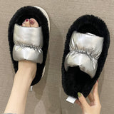 Vipkoala Women Faux Fur Pillow Slippers Lovers Winter Home Floor Shoes Open Toe Female Male Indoor Platform Slipper Ladies Fashion Slides