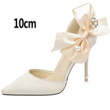 Vipkoala New Bow-knot Women Pumps Designer Shoes High Heels Sandals Women Satin Stiletto Heels Sexy Pearl Wedding Shoes Plus Size 43