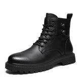 Vipkoala Men Boots Men's Fashion Short Boots Motorcycle Boots Tooling High-top Genuine Leather Winter Warm Platform Boots Plus Size 38-46