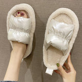 Vipkoala Women Faux Fur Pillow Slippers Lovers Winter Home Floor Shoes Open Toe Female Male Indoor Platform Slipper Ladies Fashion Slides