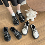 Vipkoala Big Head Black Single Shoes Women's Spring and Summer New Retro Thick Bottom British Style Chain Large Size Small Leather Shoes