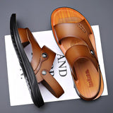 Vipkoala Sandals For Men Outdoor Leather Summer Men Shoes Genuine Leather Non-slip Beach Slip-on Sandals Travel Slippers