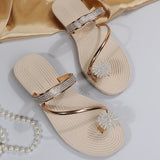 Vipkoala Women Summer Flat Rhinestone Flower Beach Slippers Comfy Clip Toe Lady Flat Beach Sandals Casual Female Flip Flops Zapatos Mujer