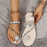 Vipkoala Women Summer Flat Rhinestone Flower Beach Slippers Comfy Clip Toe Lady Flat Beach Sandals Casual Female Flip Flops Zapatos Mujer