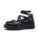 Vipkoala Women Mary Jane Shoes Harajuku Heart Black Wedge Thick Heel Platform Lolita Ladies Sandals Female Cross Tied Kawaii Sweet Shoes