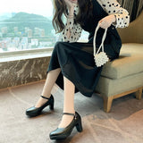 Vipkoala New Women Dress Shoes Medium Heels Mary Janes Shoes Patent Leather Pumps Ankle Strap Ladies Shoe Office Zapatos Mujer