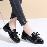 Vipkoala Women's Black Patent Leather Loafers Platform Slip on Shoes for Women New Spring British Tassel Casual Bowknot Flats Shoes