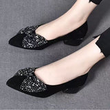 Vipkoala Black Shoes for Women New Vintage Bling Bow Tie Chunky Heel Slip on Women‘s Heeled Shoes Dress Office Laides Casual Pumps