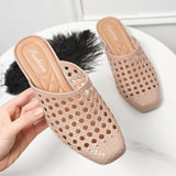 Vipkoala Women's Sandals Summer Holow Hole Slippers Fashion Solid Color Low Heel Slides Casual Breathable Shoes Female