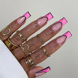 24pcs Pink Rainbow False Nails Long Coffin Love Heart Press on Nails Wearable Full Cover French Acrylic Nail Tips For Girls