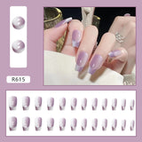 24Pcs/Set Short False Press on Nail Tip with Glue Designs Detachable Reusable Fake Nails with Glue Stick-on Nail Art DIY Tips