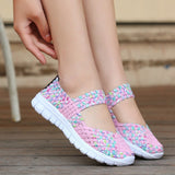 Vipkoala Women's Loafers Casual Shoes Spring Comfortable Sneakers Woven Breathable Flat Shoes Outdoor Hook&Loop Slip