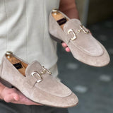 Vipkoala Men Loafers Solid Color Faux Suede Square Toe Low Heel Metal Buckle Fashion Business Casual Wedding Daily Dress Shoes