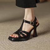 Vipkoala Women Fashion Square Toe Buckle Sandals Shoes New Summer High Heels Dress Designer Slingback Pumps Women Fashion Heel Sandals