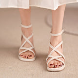 Vipkoala New Summer Women's Sandals Square Root Zipper Strap Combination Middle Heel Fashion All-match Temperament Open Toe Sandals