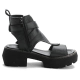 Vipkoala New Summer Shoes Women Sandals Retro Genuine Leather Women Wedges Platform Sandals Peep Toe High Heel Sandals Black