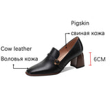 Vipkoala New Genuine Leather Women's Shoes LEISURE Shallow Pumps Spring/Autumn Square Toe Chunky Heel Shoes Woman Zapatos De Mujer