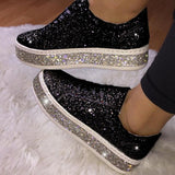 Vipkoala Women Vulcanize Shoes Sneakers Sliver Bling Shoes Girl Flat Glitter Sneakers Casual Female Breathable Lace Up Shoes