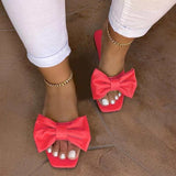 Vipkoala New Fashion Summer Plus Size One-line Solid Color Bow Flat Sandals Outdoor Beach Slippers Elegant Women Shoes