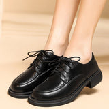 Vipkoala Spring Women's Black Shoes New British Lace Up Soft Leather Chunky Heel Women‘s Single Shoes Dress Student Casual Pumps