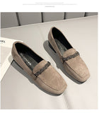 Vipkoala Autumn Winter Women Loafers Low Heels Boat Shoes Square Toe Dress Shoes Chain Faux Suede Plush Warm Ladies Shoes Plus Size