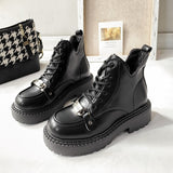 Vipkoala Autumn Winter New Women's Boots Cool Platform Biker Boots High Top Sneakers Metal Decorative Lacing Black Designer Fashion Boots