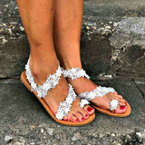 Vipkoala New Summer Women's Sandals Sweet Bohemian Sandals Flat Shoes Plus Size Women's Beach Shoes Lace Cloth Fashion Temperament