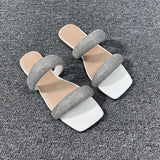 Vipkoala Women Summer Shoe Flat Heels Summer Trendy Bling Rhinestone Girls Beach Slides Outside Leisure Party Slippers for Ladies