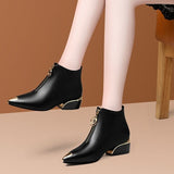Vipkoala Top Brand Plus Velvet Short Boots Women Autumn and Winter 4cm High Heels New Metal Pointed Ankle Boots Thick Heel
