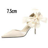 Vipkoala New Bow-knot Women Pumps Designer Shoes High Heels Sandals Women Satin Stiletto Heels Sexy Pearl Wedding Shoes Plus Size 43