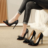 Vipkoala Fashion Delicate Sweet Bowknot High Heel Shoes Side Hollow Pointed Women Pumps Pointed Toe Thin Heel Dress Shoes