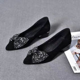 Vipkoala Black Shoes for Women New Vintage Bling Bow Tie Chunky Heel Slip on Women‘s Heeled Shoes Dress Office Laides Casual Pumps